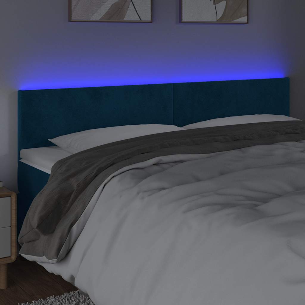 sengegavl med LED-lys 160x5x78/88 cm fløjl mørkeblå