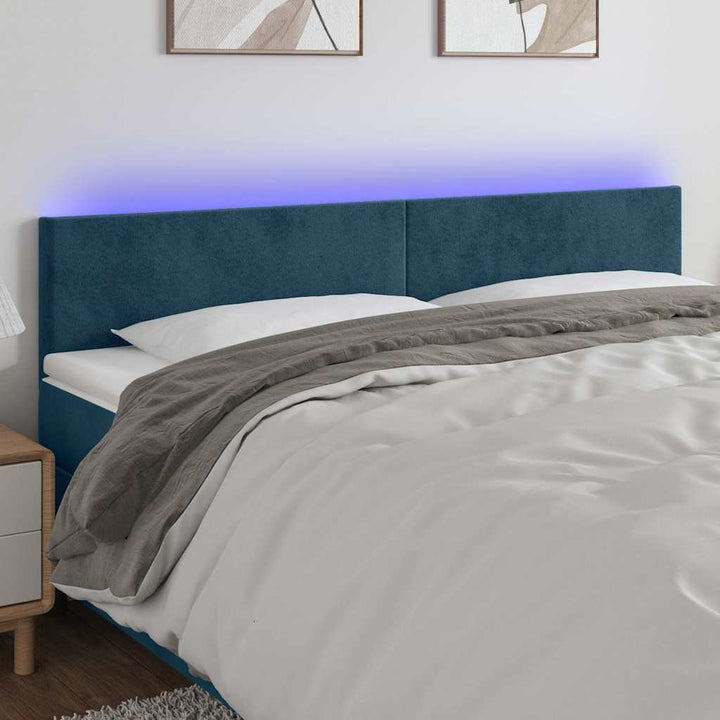 sengegavl med LED-lys 160x5x78/88 cm fløjl mørkeblå