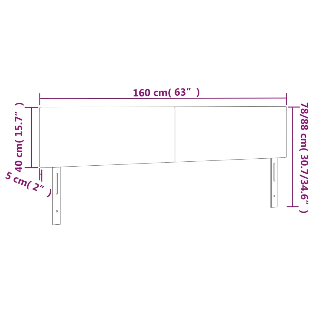 sengegavl med LED-lys 160x5x78/88 cm velour lyserød