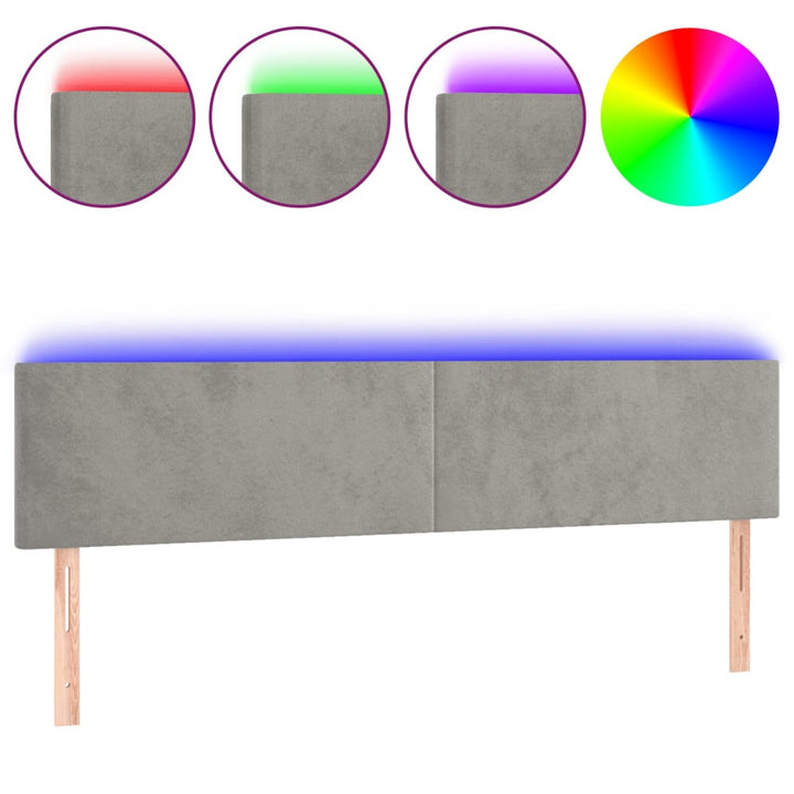 sengegavl med LED-lys 180x5x78/88 cm velour lysegrå