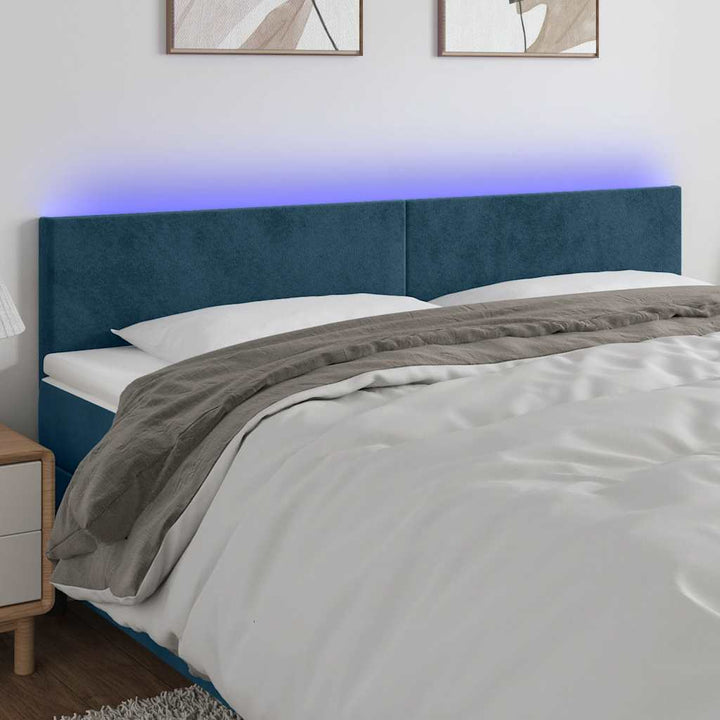 sengegavl med LED-lys 180x5x78/88 cm fløjl mørkeblå
