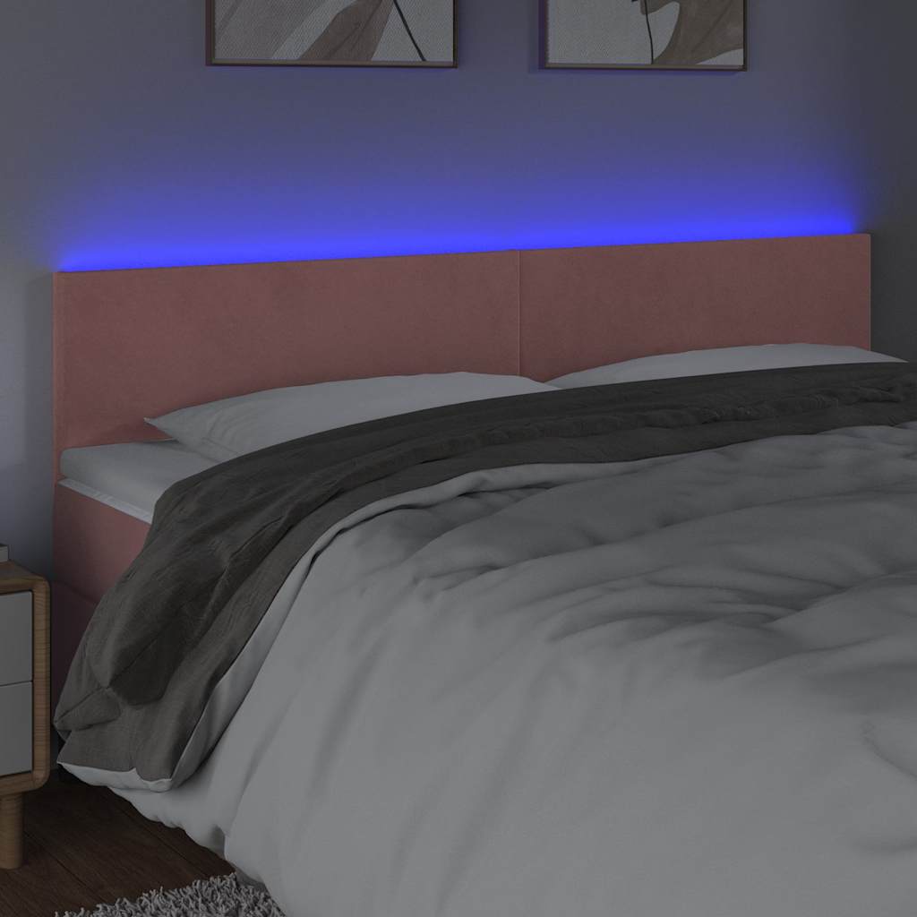 sengegavl med LED-lys 180x5x78/88 cm fløjl lyserød