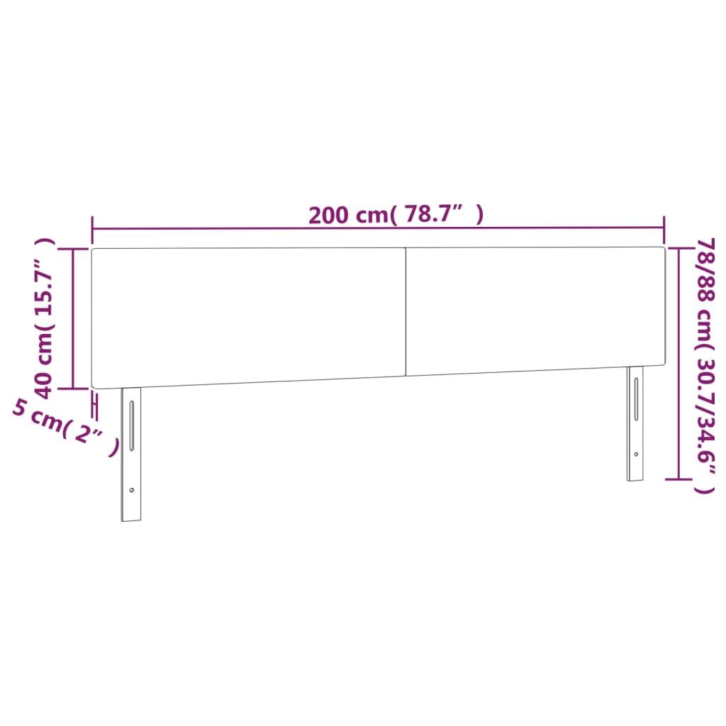 sengegavl med LED-lys 200x5x78/88 cm fløjl lysegrå