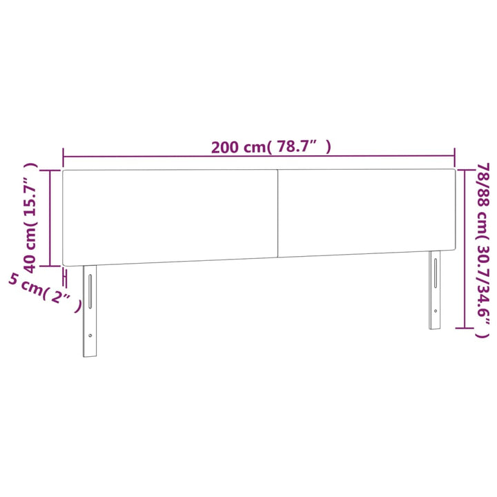 sengegavl med LED-lys 200x5x78/88 cm fløjl lysegrå