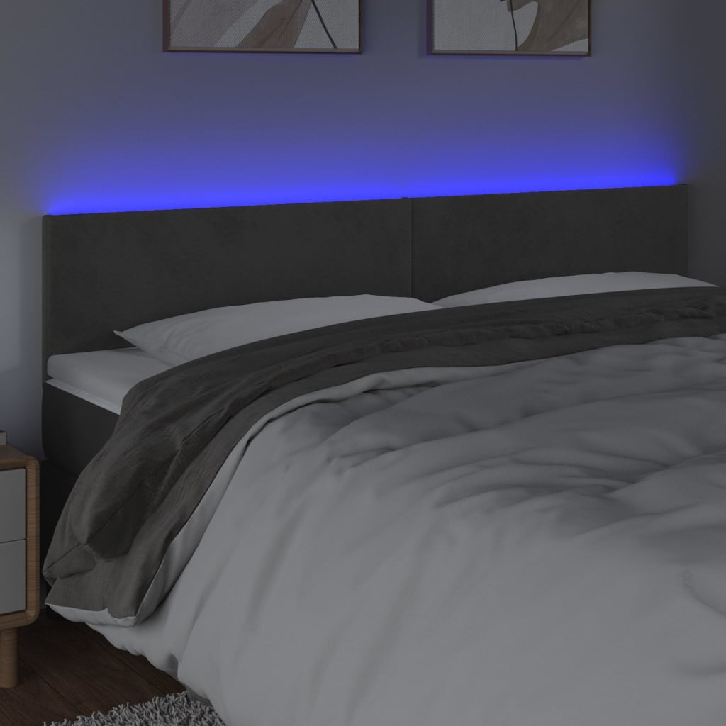 sengegavl med LED-lys 200x5x78/88 cm velour mørkegrå
