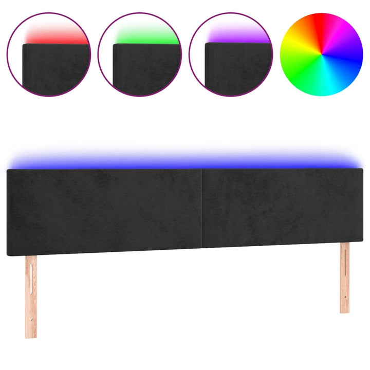 sengegavl med LED-lys 200x5x78/88 cm velour sort