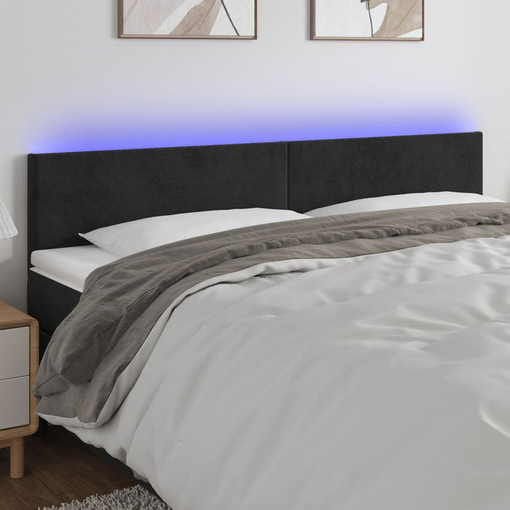 sengegavl med LED-lys 200x5x78/88 cm velour sort