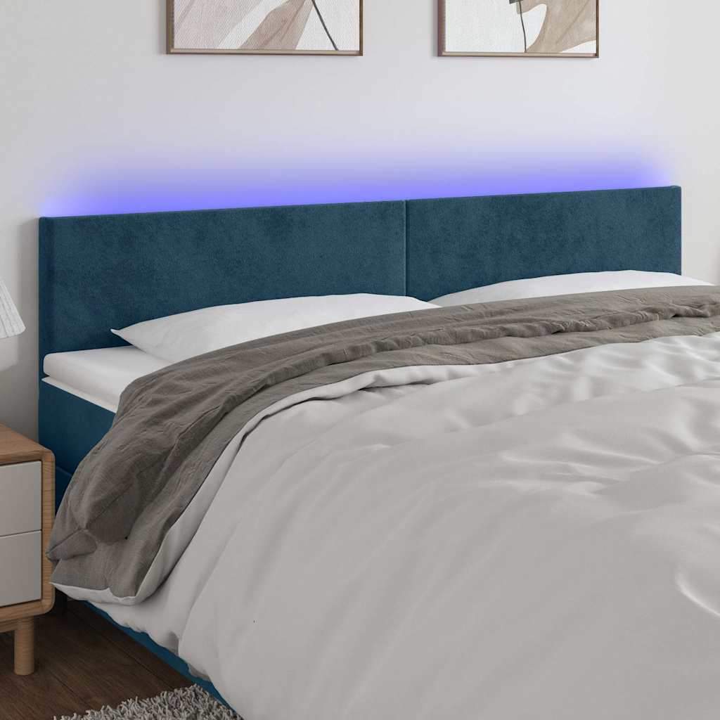 sengegavl med LED-lys 200x5x78/88 cm fløjl mørkeblå