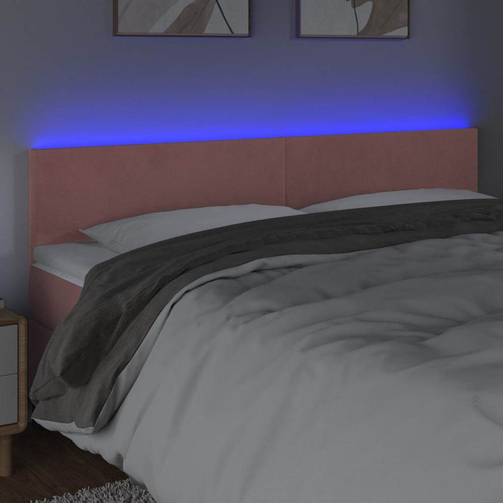 sengegavl med LED-lys 200x5x78/88 cm velour lyserød