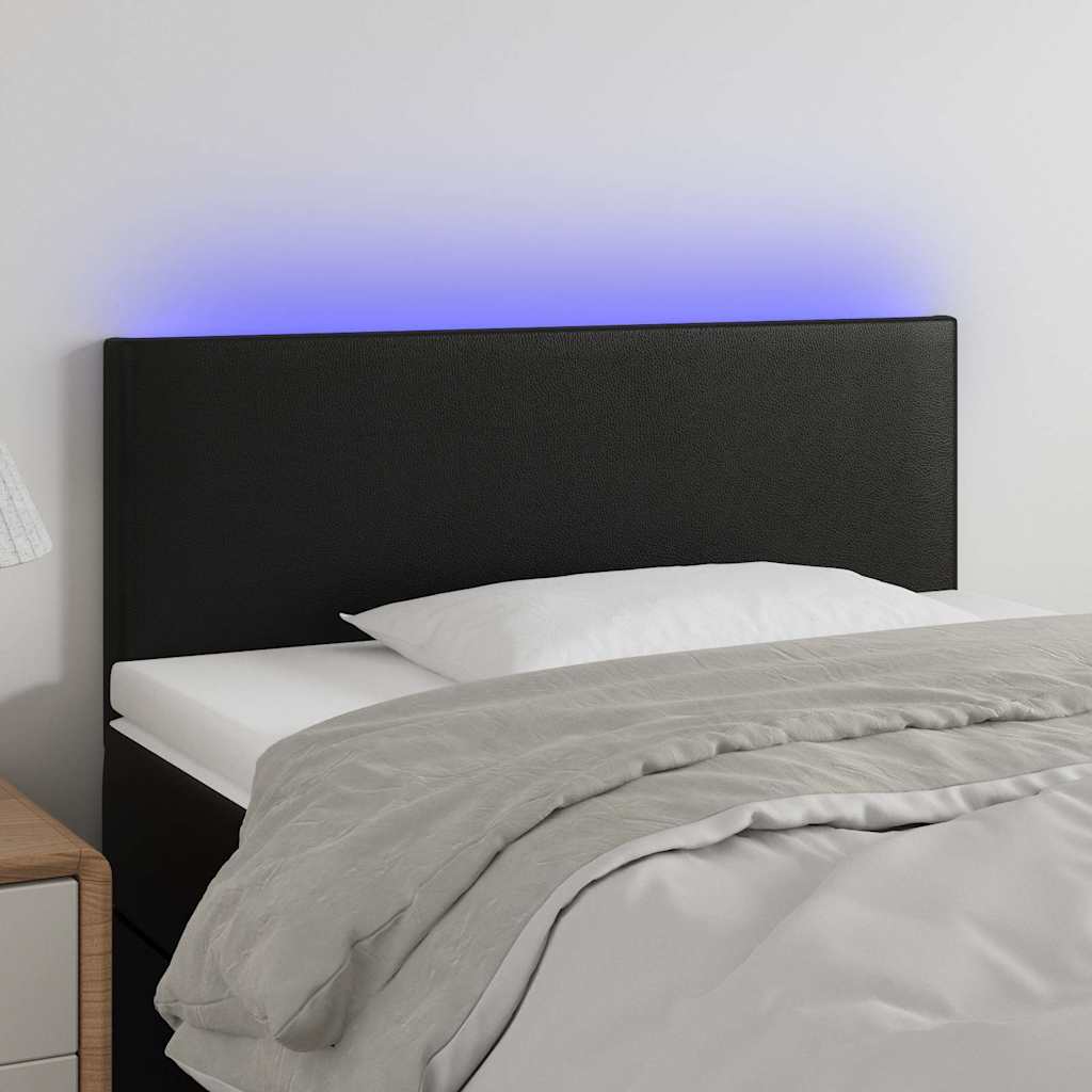 sengegavl med LED-lys 90x5x78/88 cm kunstlæder sort