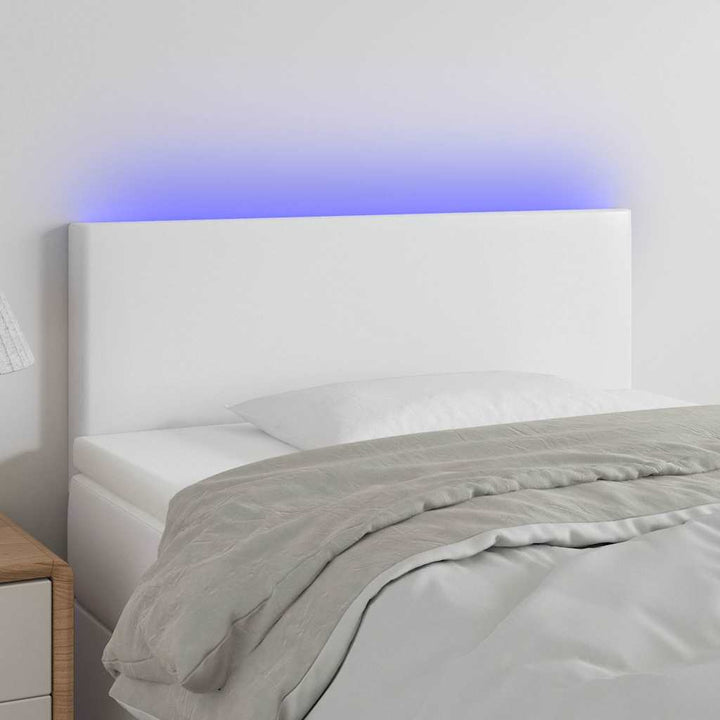 sengegavl med LED-lys 90x5x78/88 cm kunstlæder hvid