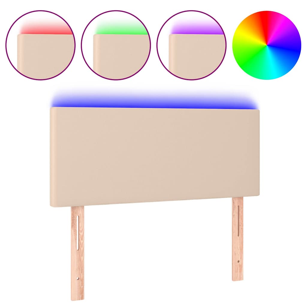 sengegavl med LED-lys 90x5x78/88 cm kunstlæder cappuccinofarvet