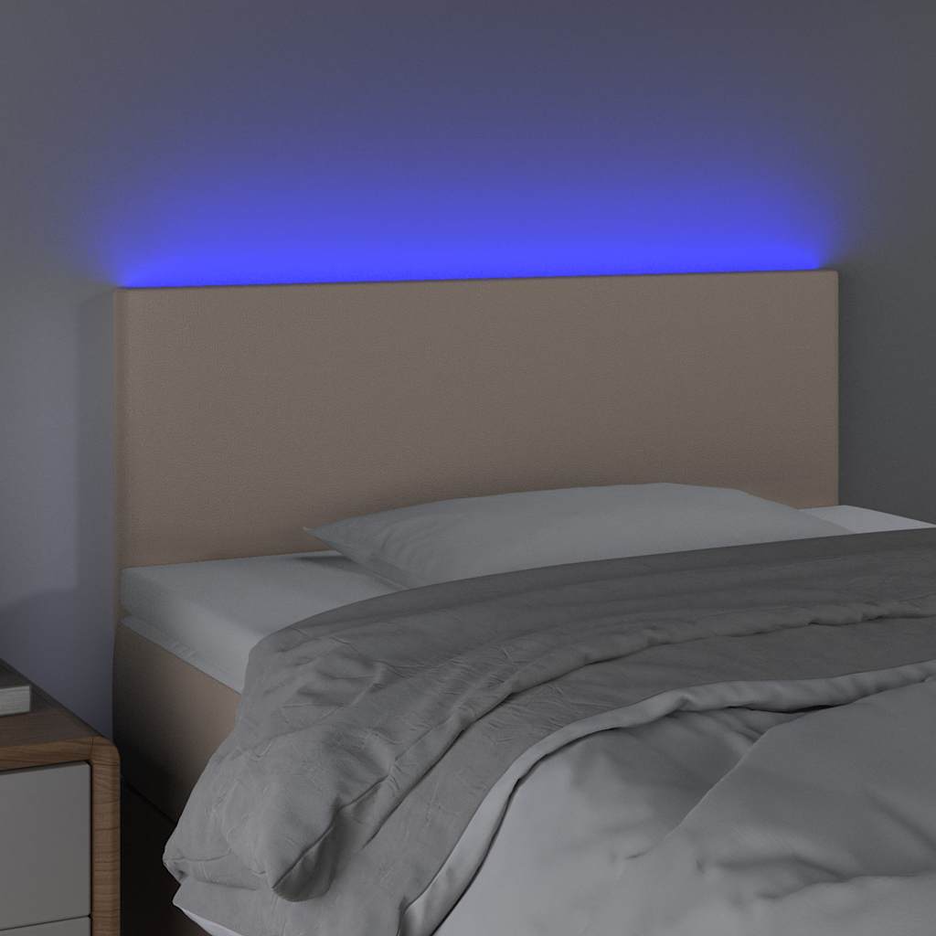 sengegavl med LED-lys 90x5x78/88 cm kunstlæder cappuccinofarvet