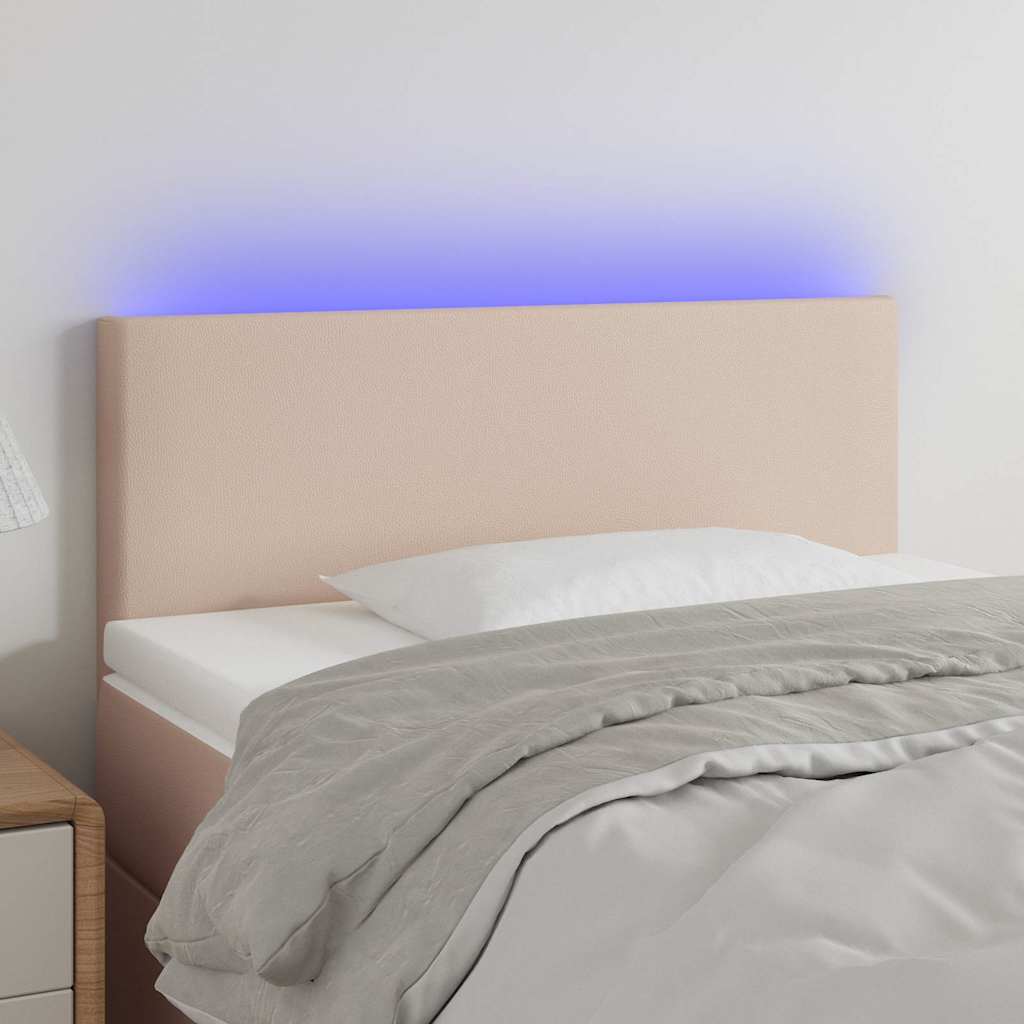sengegavl med LED-lys 90x5x78/88 cm kunstlæder cappuccinofarvet