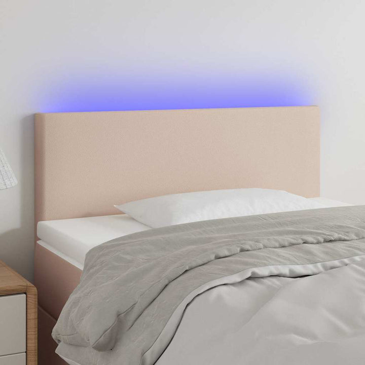 sengegavl med LED-lys 90x5x78/88 cm kunstlæder cappuccinofarvet