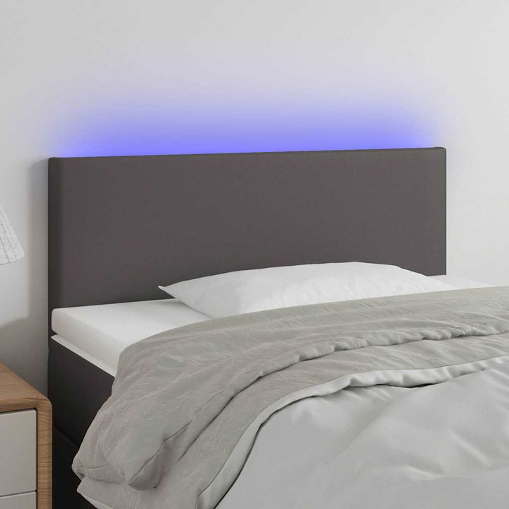 sengegavl med LED-lys 100x5x78/88 cm kunstlæder grå
