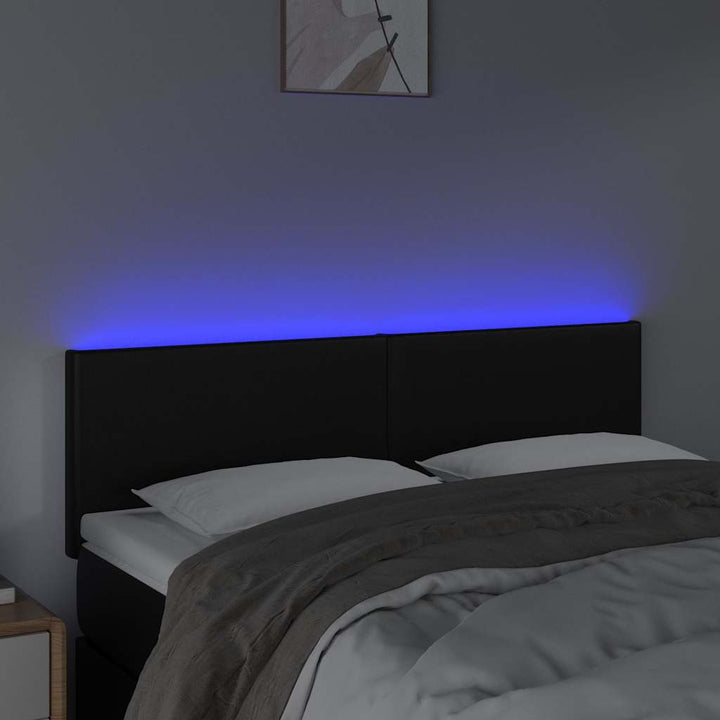 sengegavl med LED-lys 144x5x78/88 cm kunstlæder sort