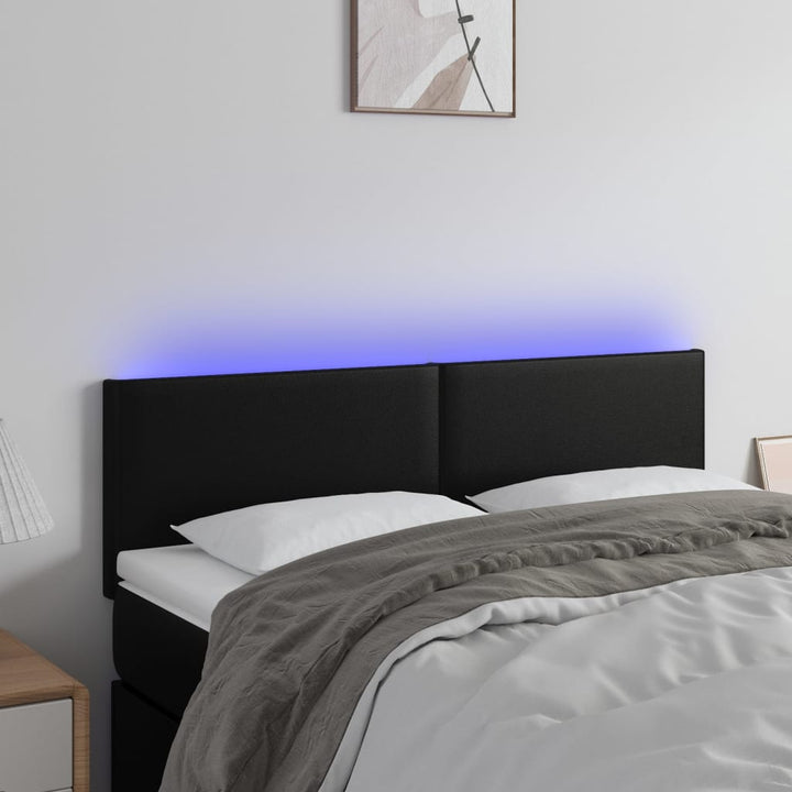 sengegavl med LED-lys 144x5x78/88 cm kunstlæder sort