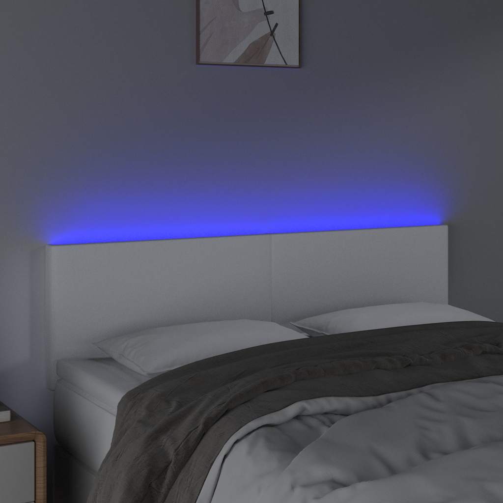 sengegavl med LED-lys 144x5x78/88 cm kunstlæder hvid