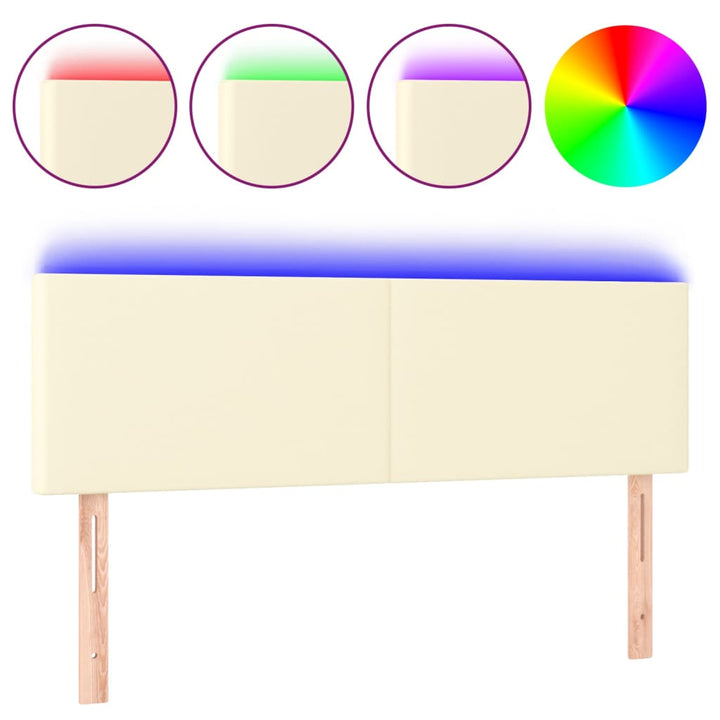 sengegavl med LED-lys 144x5x78/88 cm kunstlæder cremefarvet