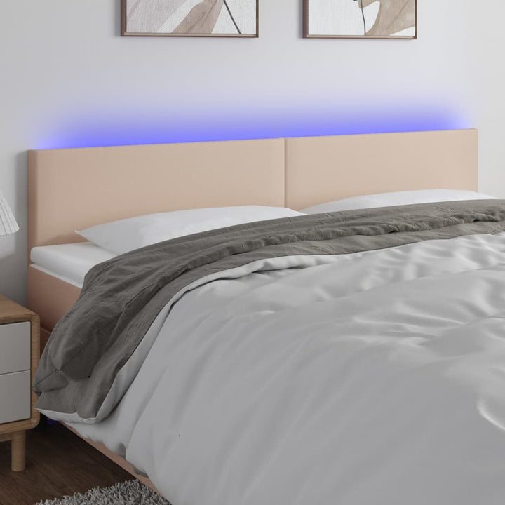 sengegavl med LED-lys 180x5x78/88cm kunstlæder cappuccinofarvet