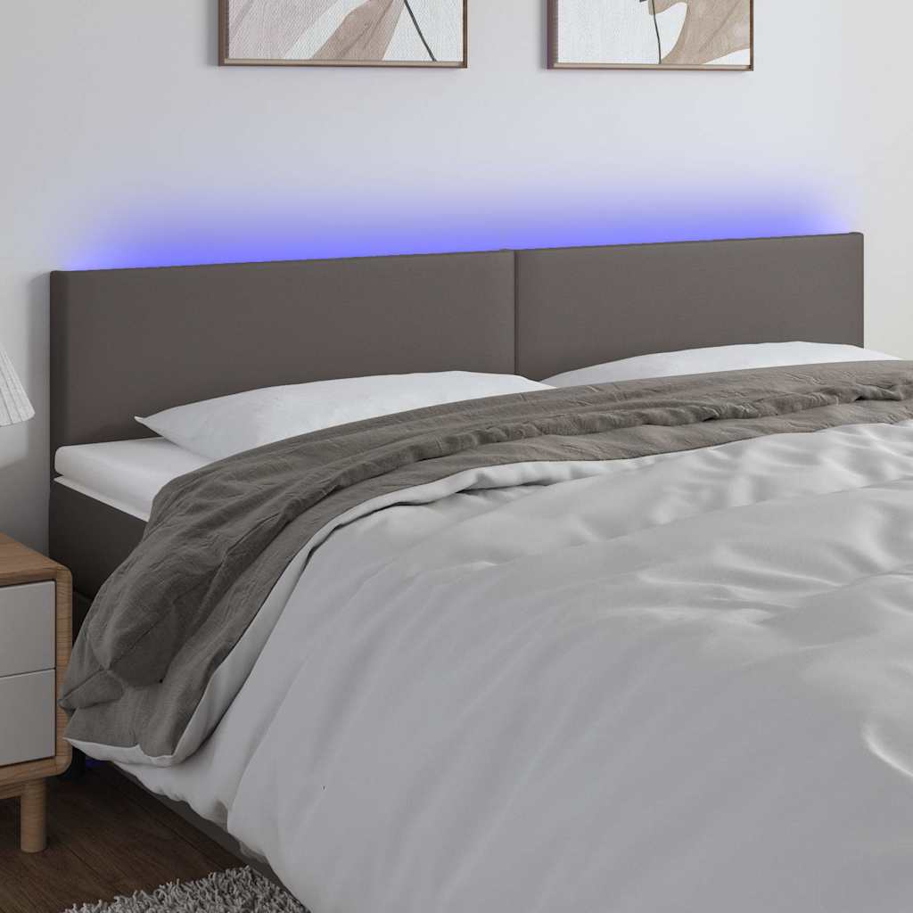 sengegavl med LED-lys 200x5x78/88 cm kunstlæder grå