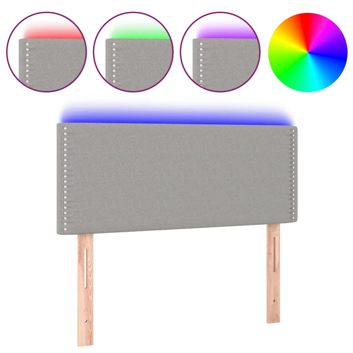 sengegavl med LED-lys 80x5x78/88 cm stof lysegrå