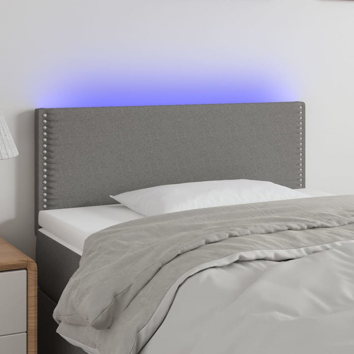 sengegavl med LED-lys 100x5x78/88 cm stof mørkegrå