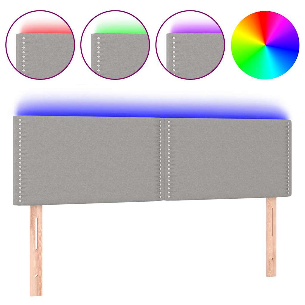 sengegavl med LED-lys 144x5x78/88 cm stof lysegrå