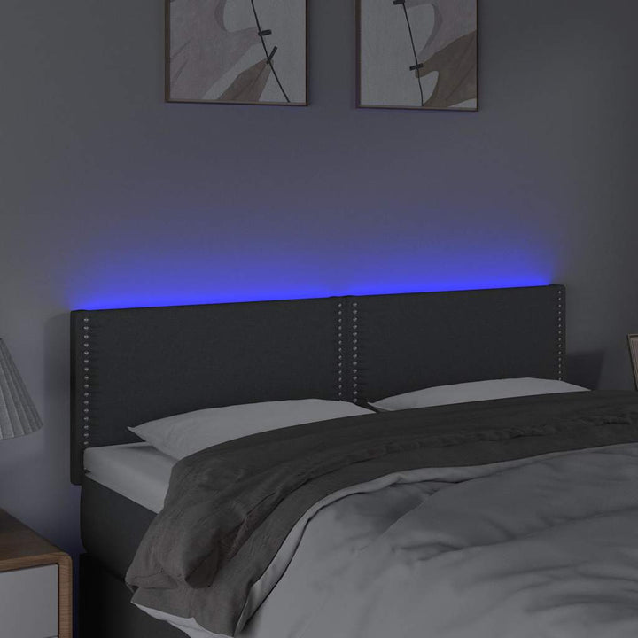 sengegavl med LED-lys 144x5x78/88 cm stof mørkegrå
