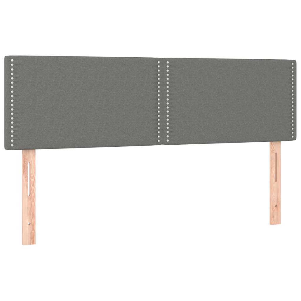 sengegavl med LED-lys 144x5x78/88 cm stof mørkegrå