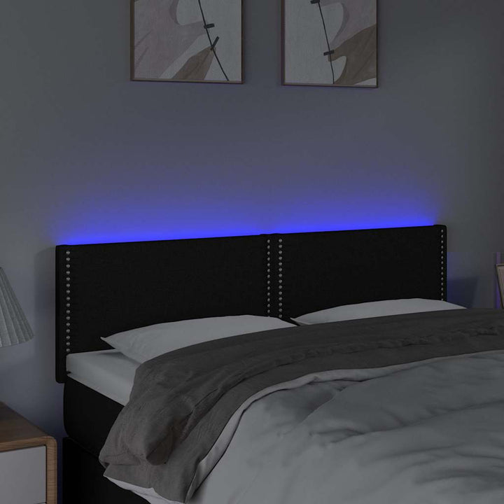 sengegavl med LED-lys 144x5x78/88 cm stof sort