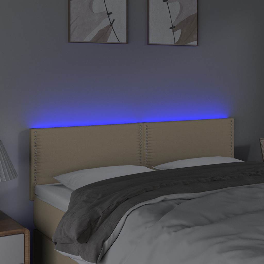 sengegavl med LED-lys 144x5x78/88 cm stof cremefarvet