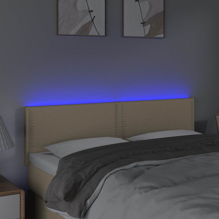 sengegavl med LED-lys 144x5x78/88 cm stof cremefarvet