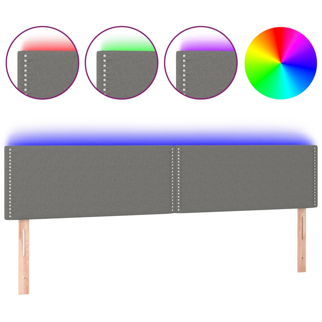 sengegavl med LED-lys 180x5x78/88 cm stof mørkegrå