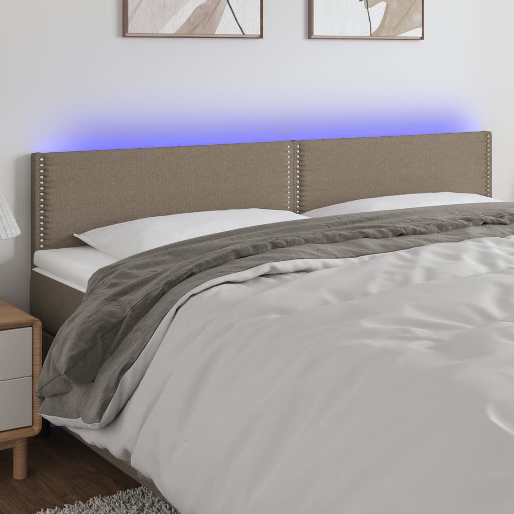 sengegavl med LED-lys 180x5x78/88 cm stof gråbrun