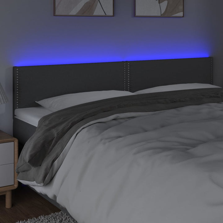 sengegavl med LED-lys 200x5x78/88 cm stof mørkegrå