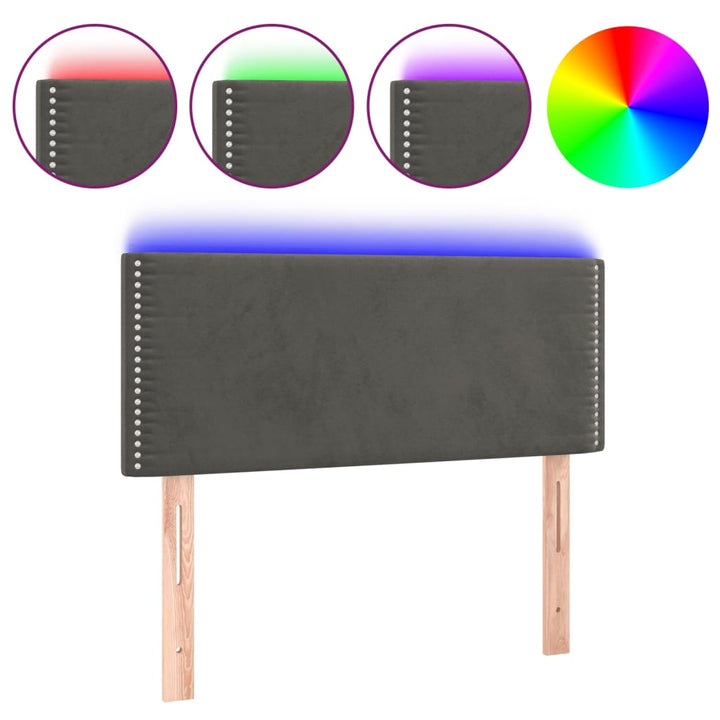 sengegavl med LED-lys 100x5x78/88 cm fløjl mørkegrå