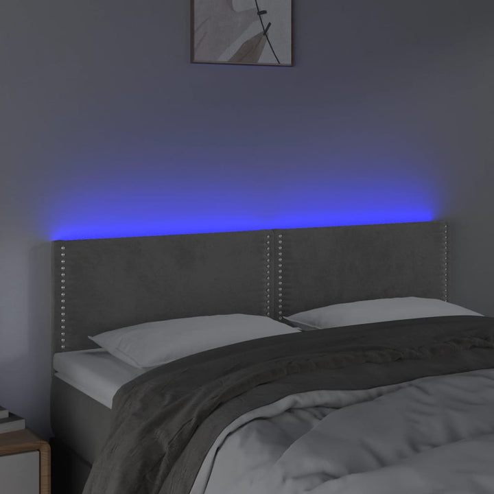 sengegavl med LED-lys 144x5x78/88 cm fløjl lysegrå