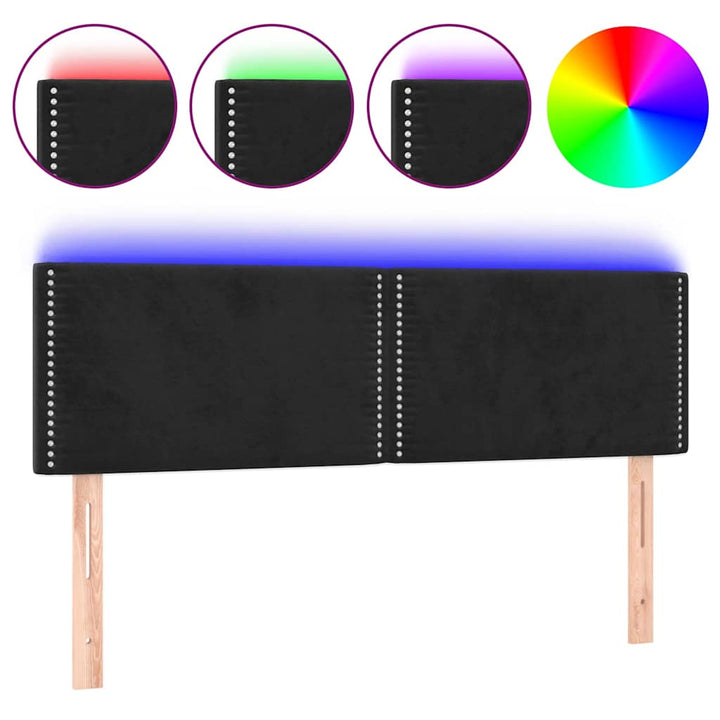 sengegavl med LED-lys 144x5x78/88 cm fløjl sort