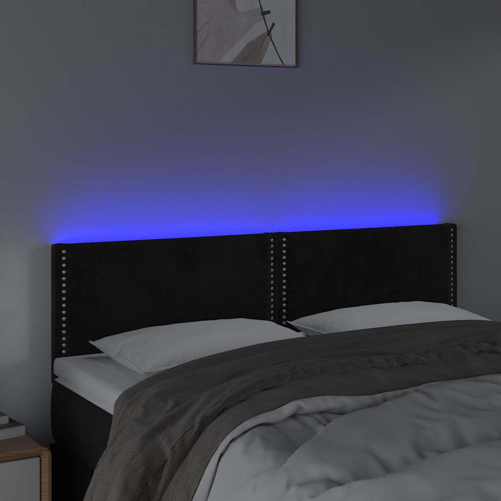 sengegavl med LED-lys 144x5x78/88 cm fløjl sort