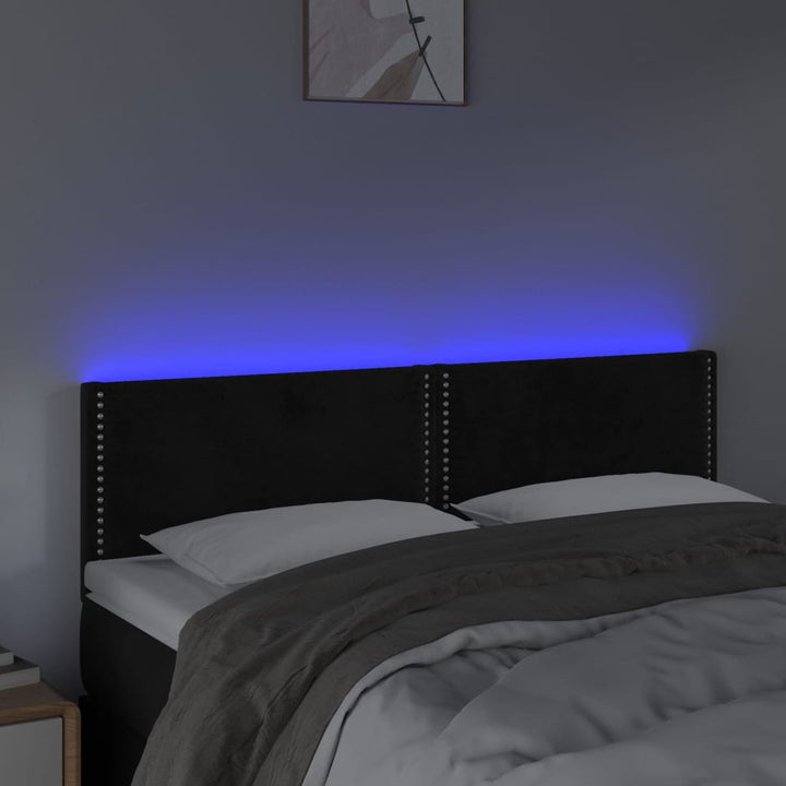 sengegavl med LED-lys 144x5x78/88 cm fløjl sort