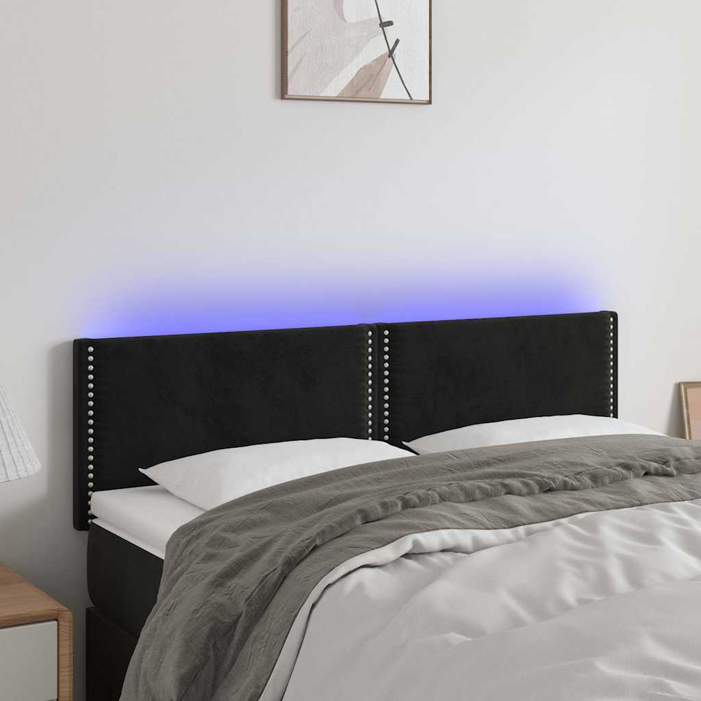 sengegavl med LED-lys 144x5x78/88 cm fløjl sort