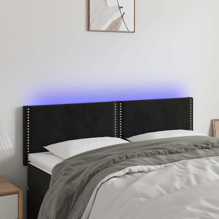 sengegavl med LED-lys 144x5x78/88 cm fløjl sort