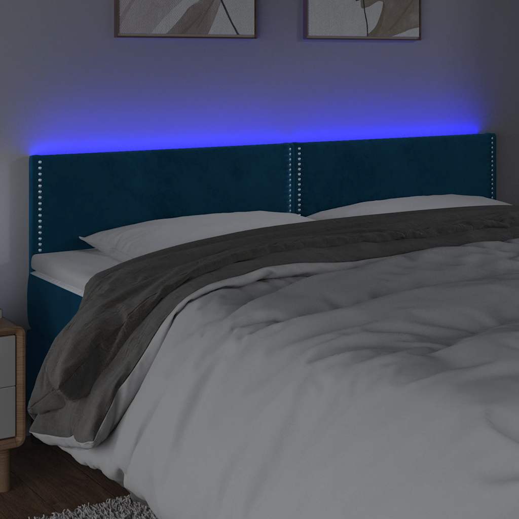 sengegavl med LED-lys 160x5x78/88 cm fløjl mørkeblå