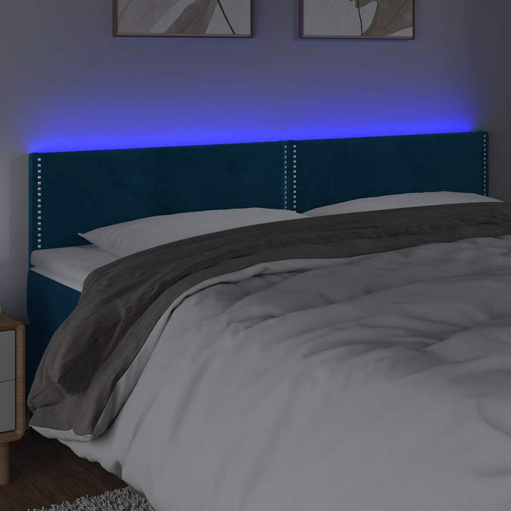 sengegavl med LED-lys 160x5x78/88 cm fløjl mørkeblå