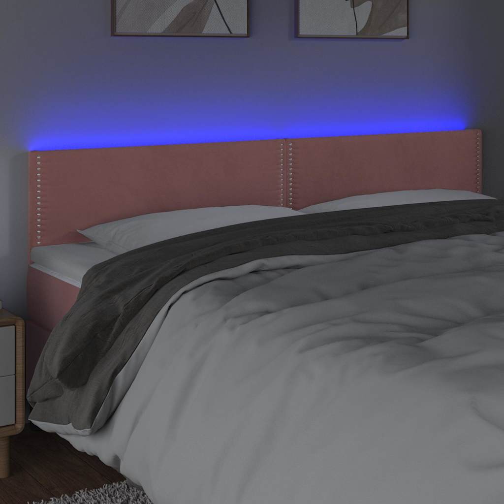sengegavl med LED-lys 160x5x78/88 cm velour lyserød