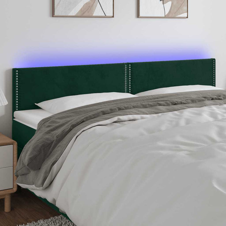 sengegavl med LED-lys 180x5x78/88 cm fløjl mørkegrøn