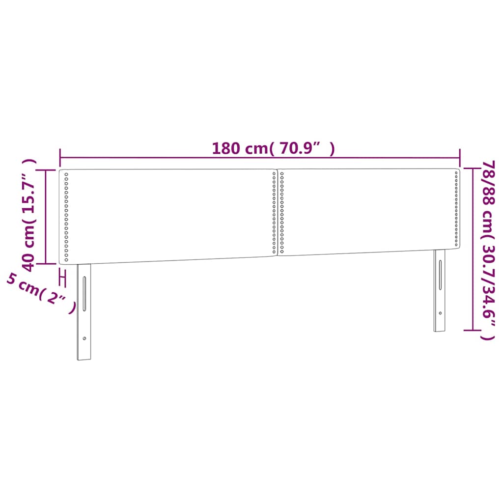 sengegavl med LED-lys 180x5x78/88 cm fløjl mørkeblå
