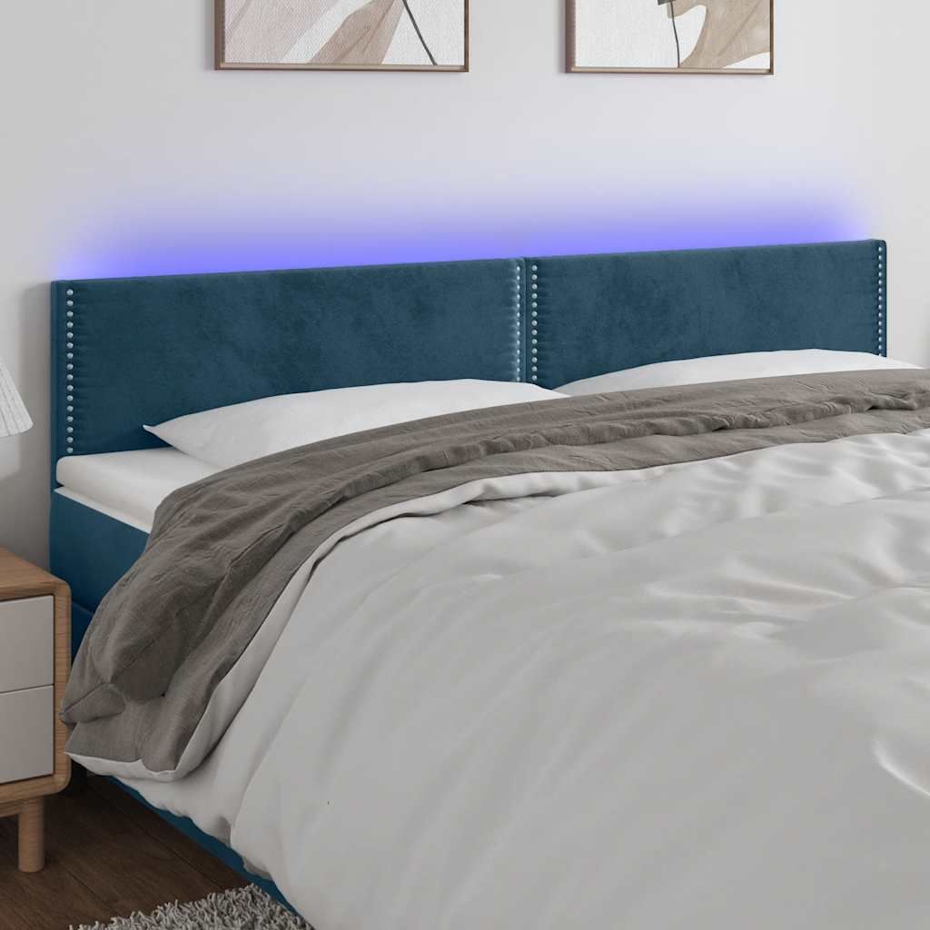 sengegavl med LED-lys 180x5x78/88 cm fløjl mørkeblå